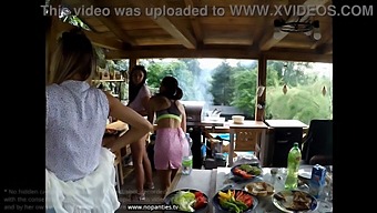Sizzling Outdoor Party With Stunning Girls In Mini Skirts And No Panties