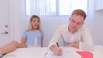 Blonde Coed Gets Surprised By Tutor'S Sexual Advances During Study Session